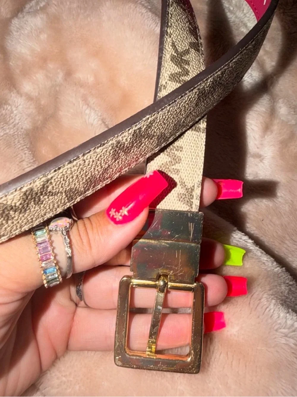 Women's Slim monogram and pink MK Belt with Gold Buckle